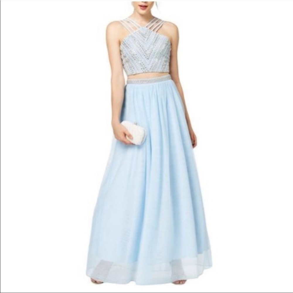 Say Yes to the Prom blue chiffon skirt maxi beaded detail size 1